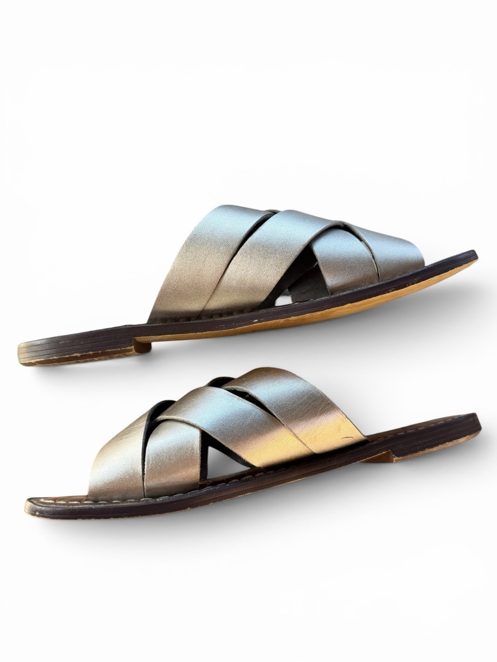 Sam Edelman Metallic Silver Crisscross Slide Sandals - Picture 3 of 7